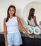 Women Summer Pajama set Off White Top + White X Light Blue Plaid Shorts